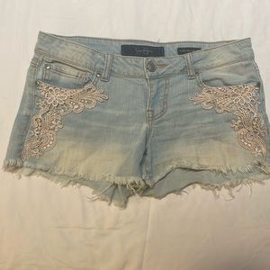 Jessica Simpson Forever Low Rise cutoff white wash denim short shorts size 25